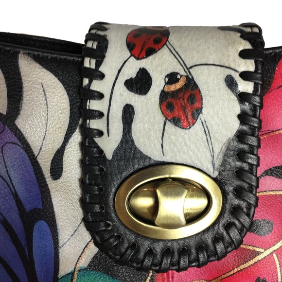 Anuschka NEVER USED Handpaint Leather Shoulder Bag Lady Bugs Butterfly - Picture 2 of 12